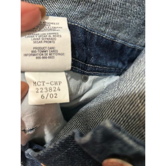 Vintage 2002 Tommy Hilfiger Blue Jean Bootcut Logo Straps Overalls Size Small - Picture 12 of 12